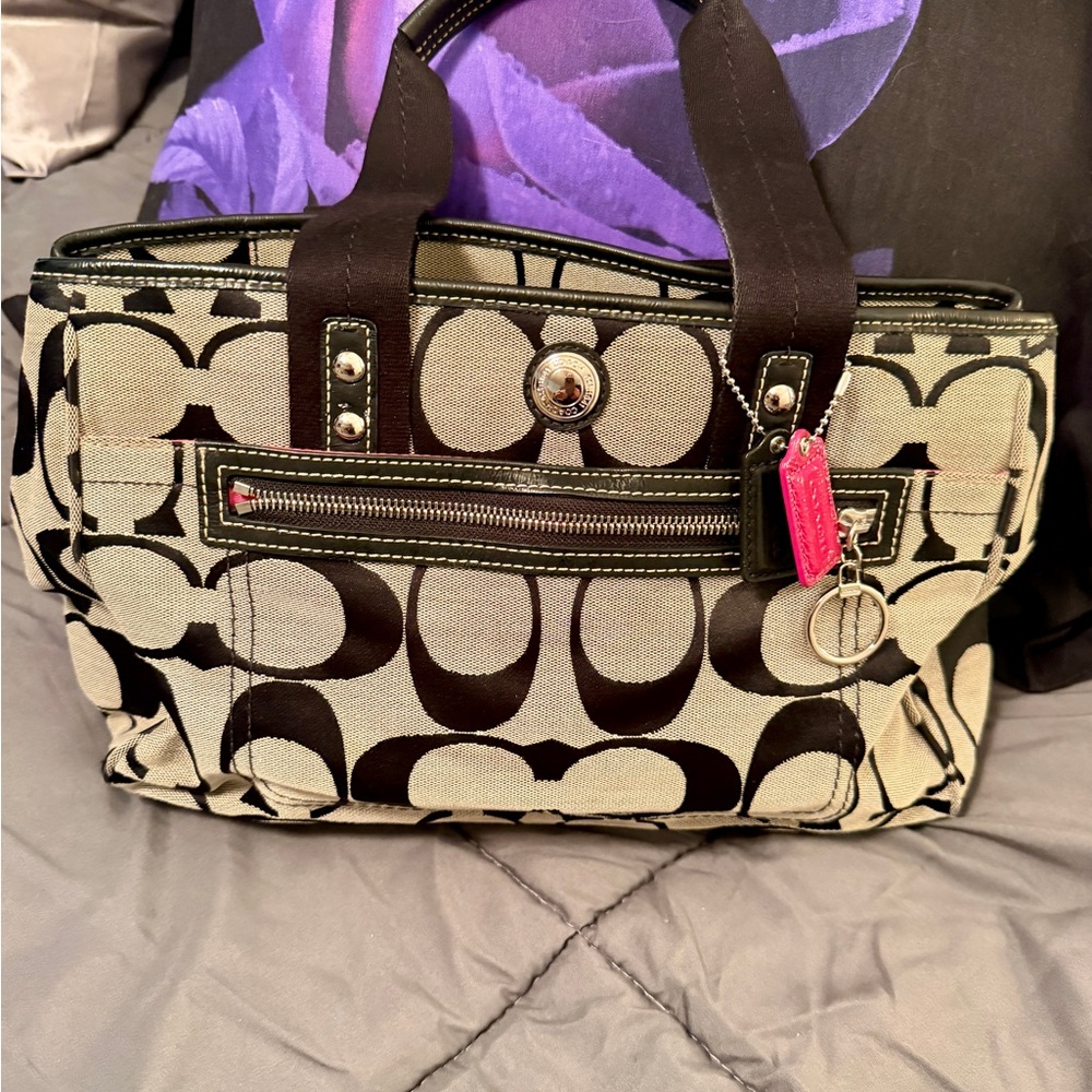 Coach Black and Cream Patterned Tote